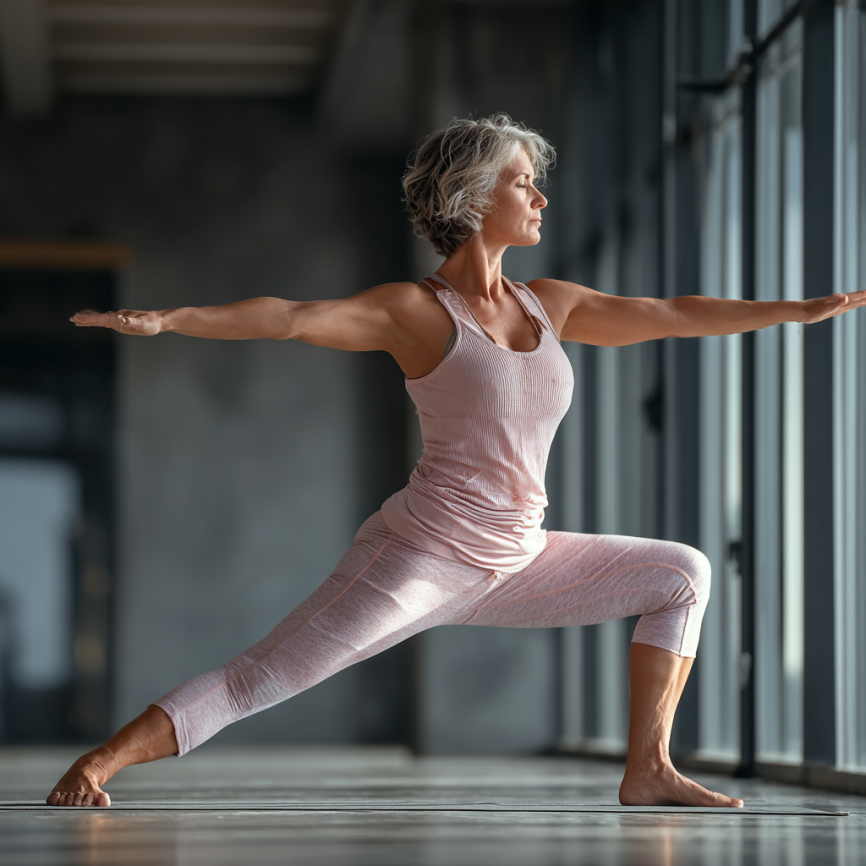 Чоловік у віці виконує вправи йоги